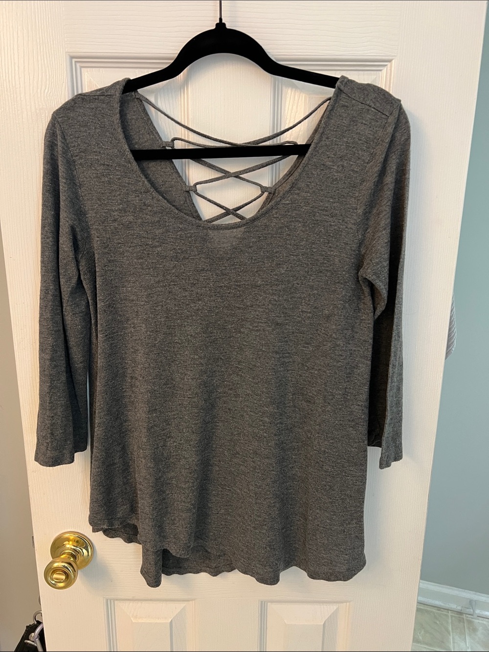 Pink Rose Gray Crisscross Back Long Sleeve Top